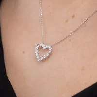 Floating Diamonds (F / Vs2) Womens 1 CT. T.W. Lab Grown White Diamond 14K White Gold Heart 18 Inch Pendant Necklace