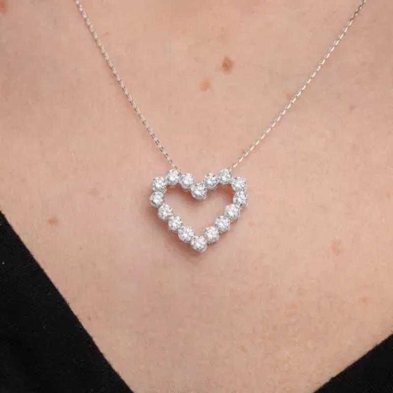Floating Diamonds (F / Vs2) Womens 2 CT. T.W. Lab Grown White Diamond 14K White Gold Heart 18 Inch Pendant Necklace