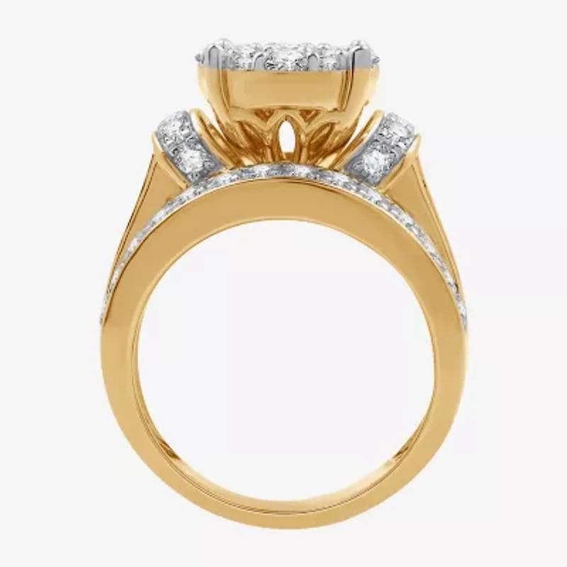 (G / Si1-Si2) Womens 3 CT. T.W. Lab Grown White Diamond 10K Gold Round Side Stone Engagement Ring