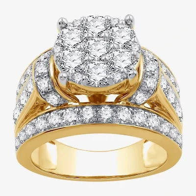 (G / Si1-Si2) Womens 3 CT. T.W. Lab Grown White Diamond 10K Gold Round Side Stone Engagement Ring