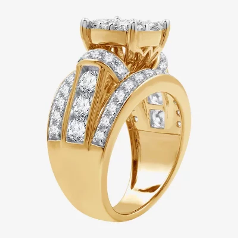 (G / Si1-Si2) Womens 3 CT. T.W. Lab Grown White Diamond 10K Gold Round Side Stone Engagement Ring