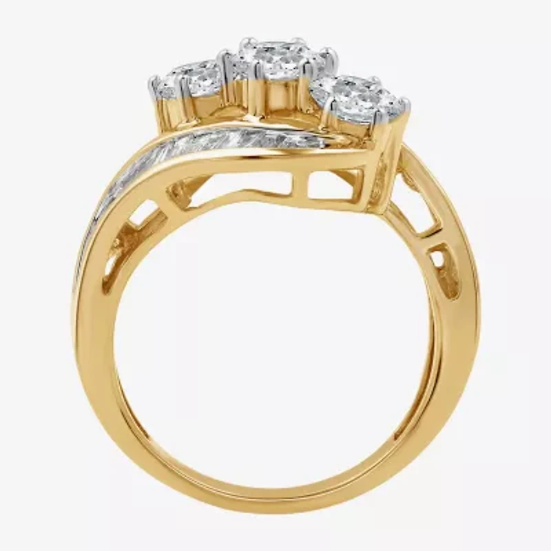 Love Lives Forever Womens 2 CT. T.W. White Diamond 10K Gold Side Stone 3-Stone Engagement Ring