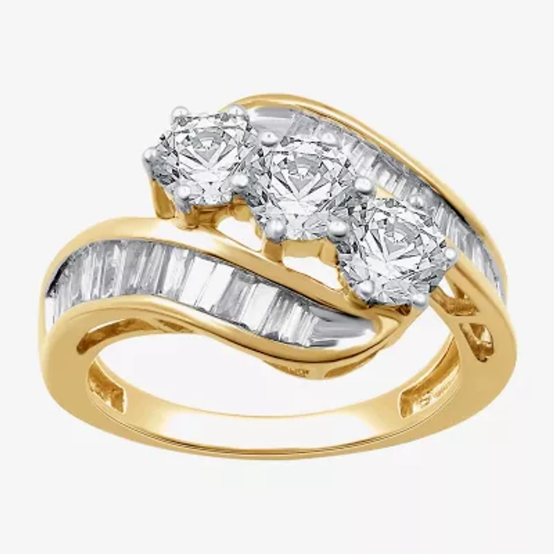 Love Lives Forever Womens 2 CT. T.W. White Diamond 10K Gold Side Stone 3-Stone Engagement Ring
