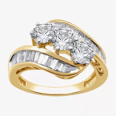 Love Lives Forever Womens 2 CT. T.W. White Diamond 10K Gold Side Stone 3-Stone Engagement Ring