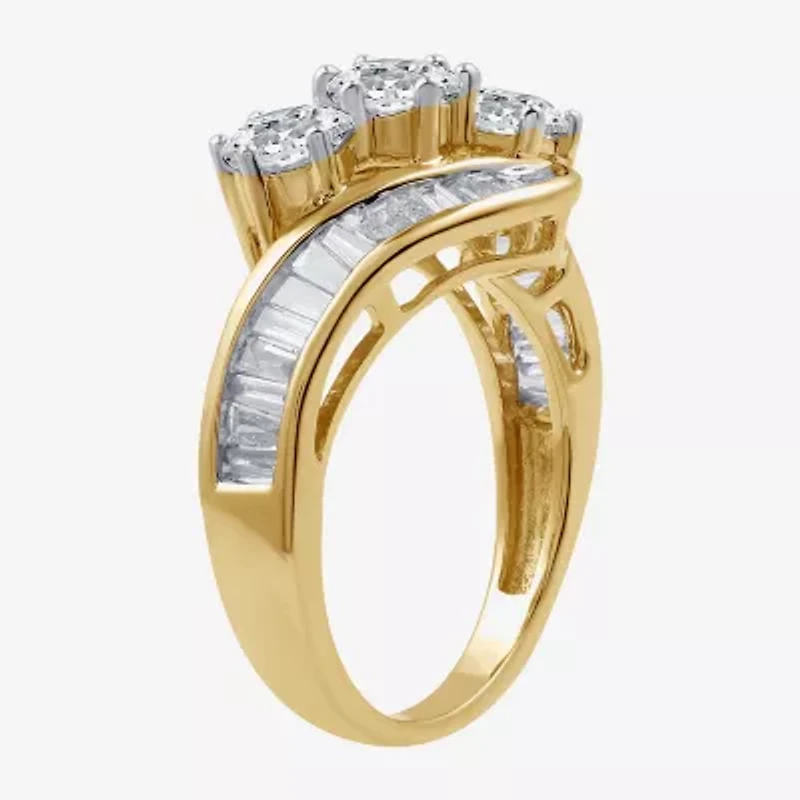 Love Lives Forever Womens 2 CT. T.W. White Diamond 10K Gold Side Stone 3-Stone Engagement Ring