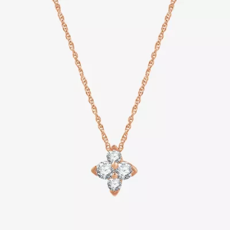 Womens 1/4 CT. T.W. Lab Grown White Diamond 14K Rose Gold Over Silver 18 Inch Pendant Necklace