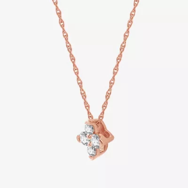 Womens 1/4 CT. T.W. Lab Grown White Diamond 14K Rose Gold Over Silver 18 Inch Pendant Necklace