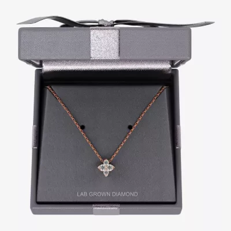 Womens 1/4 CT. T.W. Lab Grown White Diamond 14K Rose Gold Over Silver 18 Inch Pendant Necklace