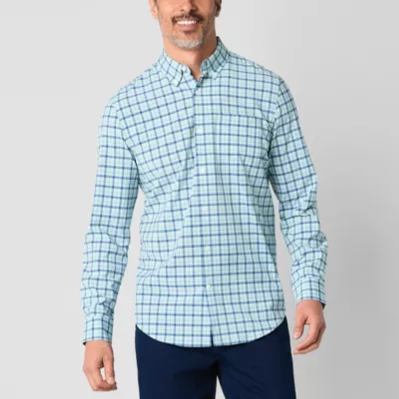 St. John's Bay Performance Mens Long Sleeve Classic Fit Stretch Fabric Button-Down Shirt