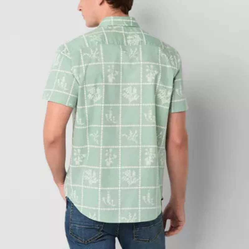 Arizona Mens Easy-on + Easy-off Short Sleeve Regular Fit Button-Down Shirt