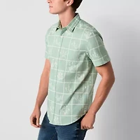 Arizona Mens Easy-on + Easy-off Short Sleeve Regular Fit Button-Down Shirt