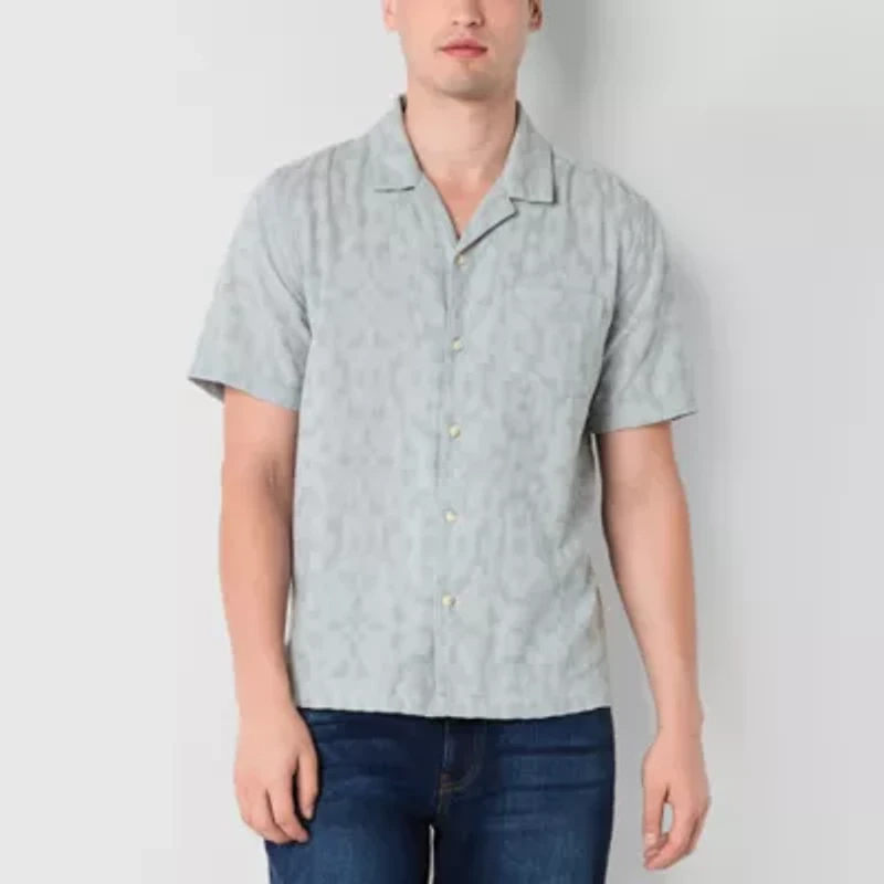 mutual weave Mens Short Sleeve Regular Fit Button-Down Shirt