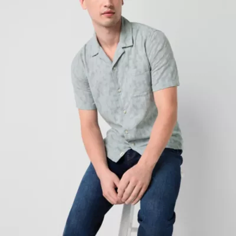 mutual weave Mens Short Sleeve Regular Fit Button-Down Shirt