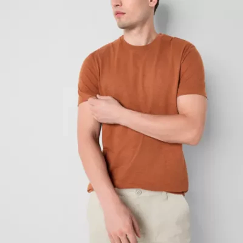 mutual weave Slub Mens Easy-on + Easy-off Crew Neck Short Sleeve Adaptive T-Shirt