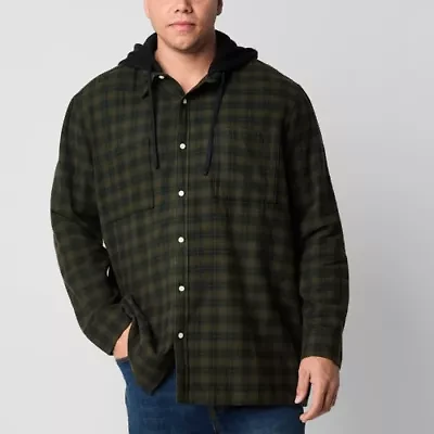 Arizona Mens Hooded Big and Tall Shirt Jacket