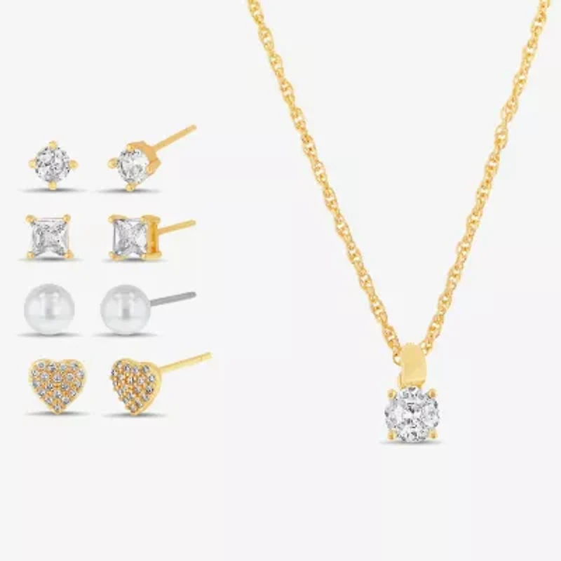 olivia and jackson Womens Cubic Zirconia Heart Round 5-pc. Jewelry Set with Travel Case