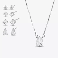 olivia and jackson Womens Cubic Zirconia Pure Silver Over Brass Pear Round 5-pc. Jewelry Set with Travel Case