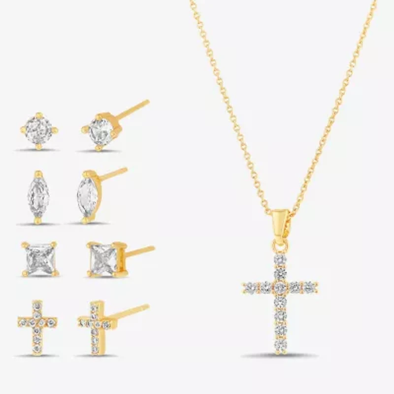 olivia and jackson Womens Cubic Zirconia Cross Round Marquise 5-pc. Jewelry Set with Travel Case