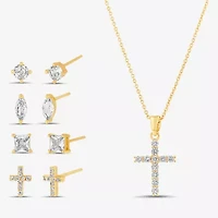 olivia and jackson Womens Cubic Zirconia Cross Round Marquise 5-pc. Jewelry Set with Travel Case