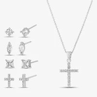 olivia and jackson Womens Cubic Zirconia Pure Silver Over Brass Cross Round Marquise 5-pc. Jewelry Set with Travel Case