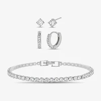 olivia and jackson Womens Cubic Zirconia Pure Silver Over Brass Round 3-pc. Jewelry Set with Travel Case