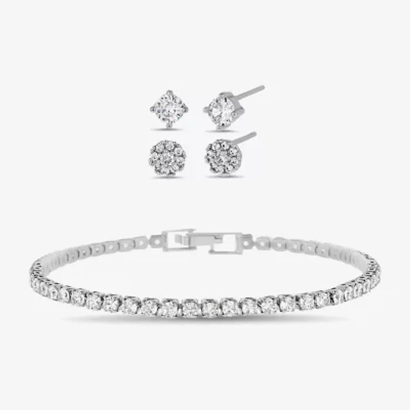 olivia and jackson Womens Cubic Zirconia Pure Silver Over Brass Round 3-pc. Jewelry Set with Travel Case