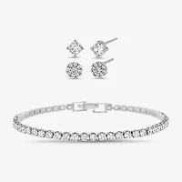 olivia and jackson Womens Cubic Zirconia Pure Silver Over Brass Round 3-pc. Jewelry Set with Travel Case