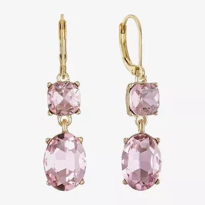 Monet Jewelry Womens Pink Glass Oval Drop Earrings