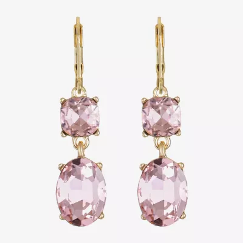 Monet Jewelry Womens Pink Glass Oval Drop Earrings