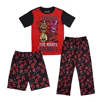 Little & Big Kid Boys Five Nights at Freddys Crew Neck Short Sleeve 3-pc. Pajama Pants