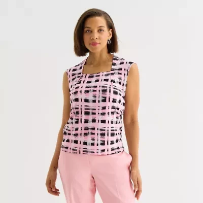 Black Label by Evan-Picone Womens Square Neck Sleeveless Blouse