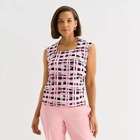 Black Label by Evan-Picone Womens Square Neck Sleeveless Blouse