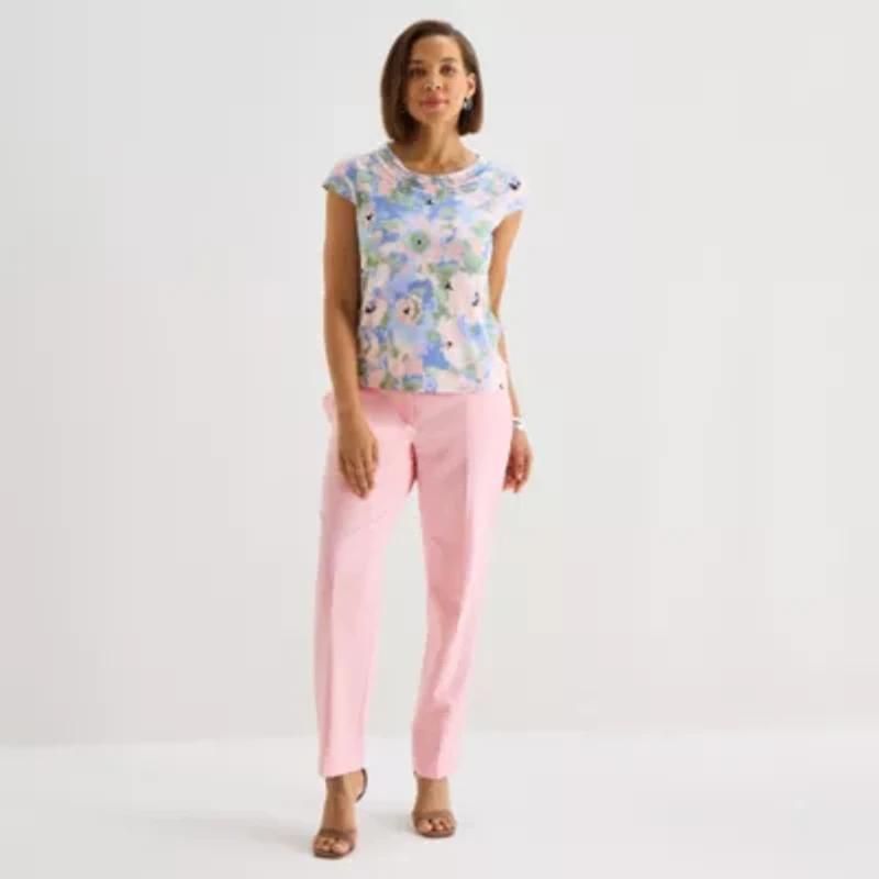 Black Label by Evan-Picone Womens Cowl Neck Short Sleeve Blouse