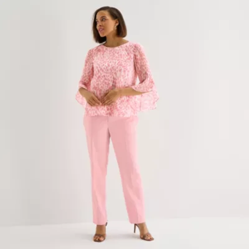 Black Label by Evan-Picone Womens Round Neck 3/4 Sleeve Blouse