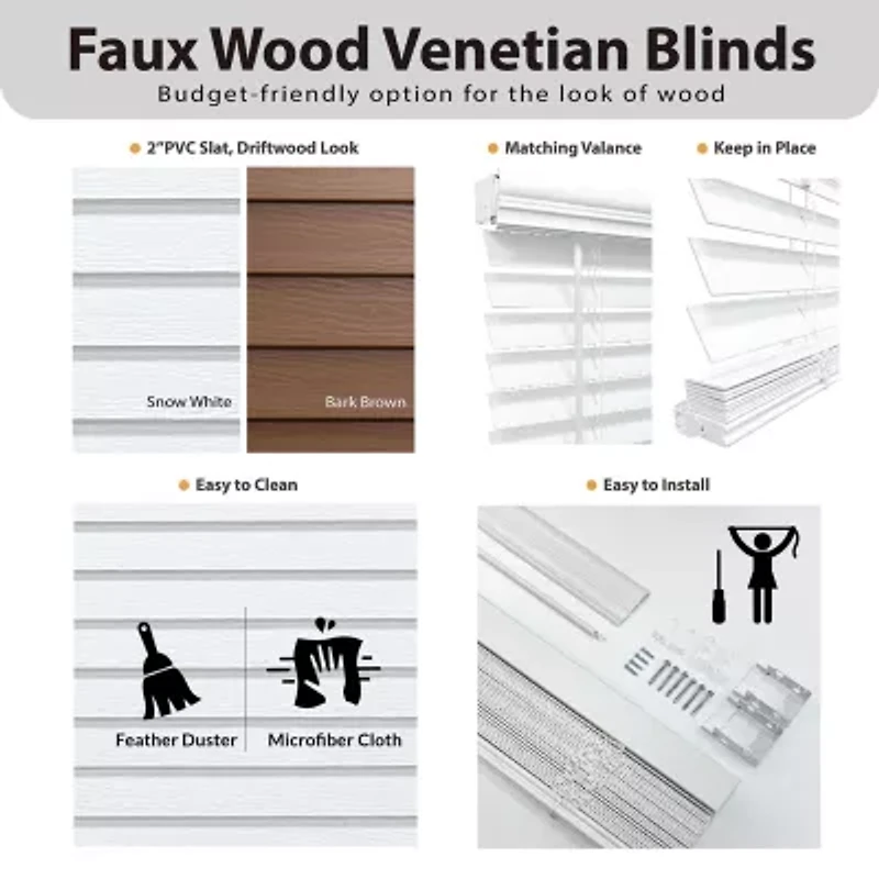 Cut-to-Width 2" Cordless Faux-Wood Blinds