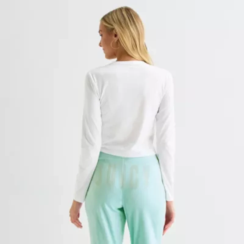 Juicy By Couture Womens Juniors Crew Neck Long Sleeve Classic Fit Graphic T-Shirt