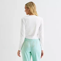 Juicy By Couture Womens Juniors Crew Neck Long Sleeve Classic Fit Graphic T-Shirt