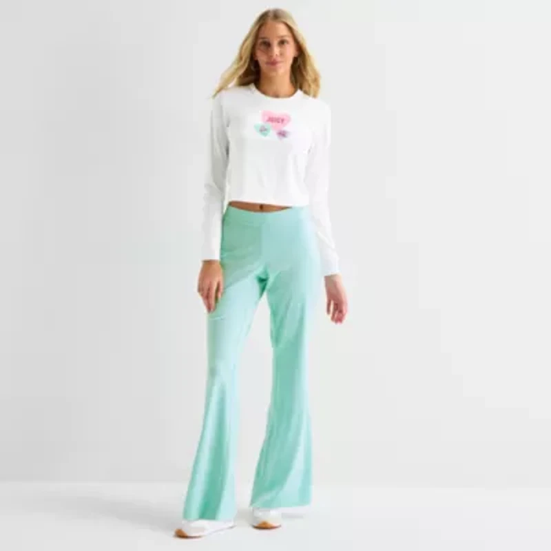 Juicy By Couture Womens Juniors Crew Neck Long Sleeve Classic Fit Graphic T-Shirt