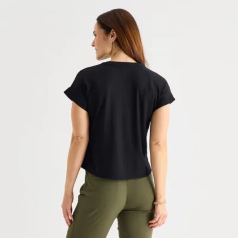 Liz Claiborne Womens V Neck Short Sleeve Blouse