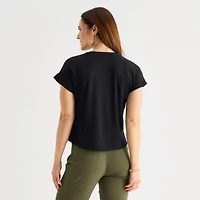 Liz Claiborne Womens V Neck Short Sleeve Blouse