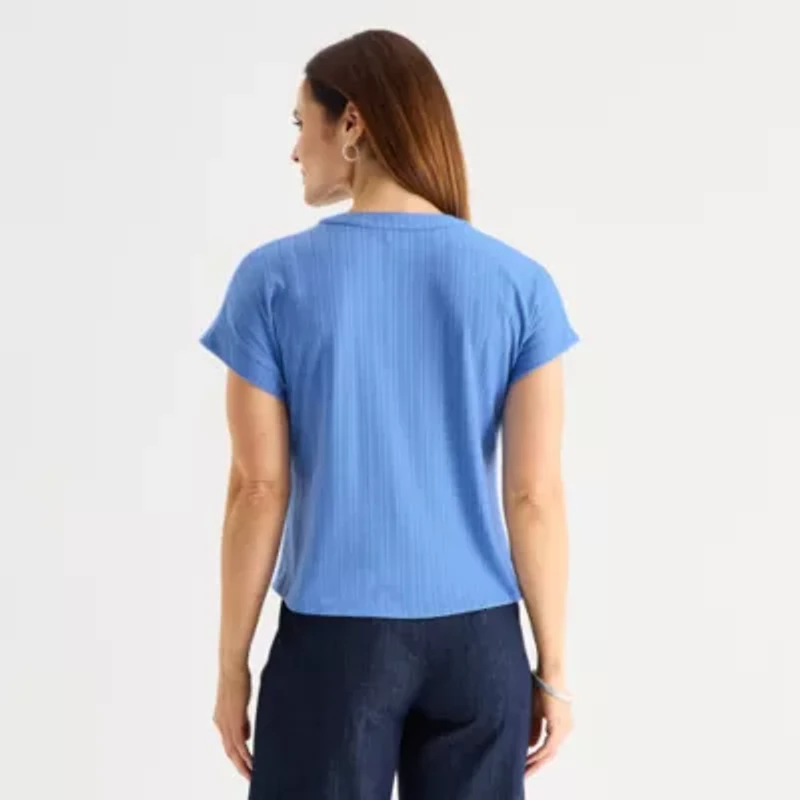 Liz Claiborne Womens V Neck Short Sleeve Blouse
