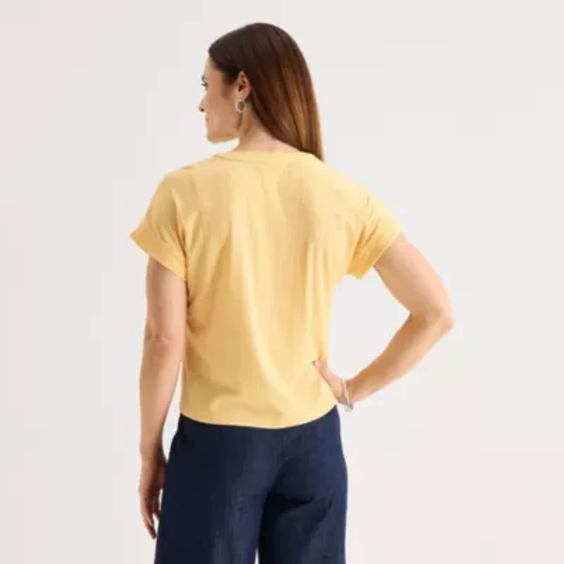 Liz Claiborne Womens V Neck Short Sleeve Blouse