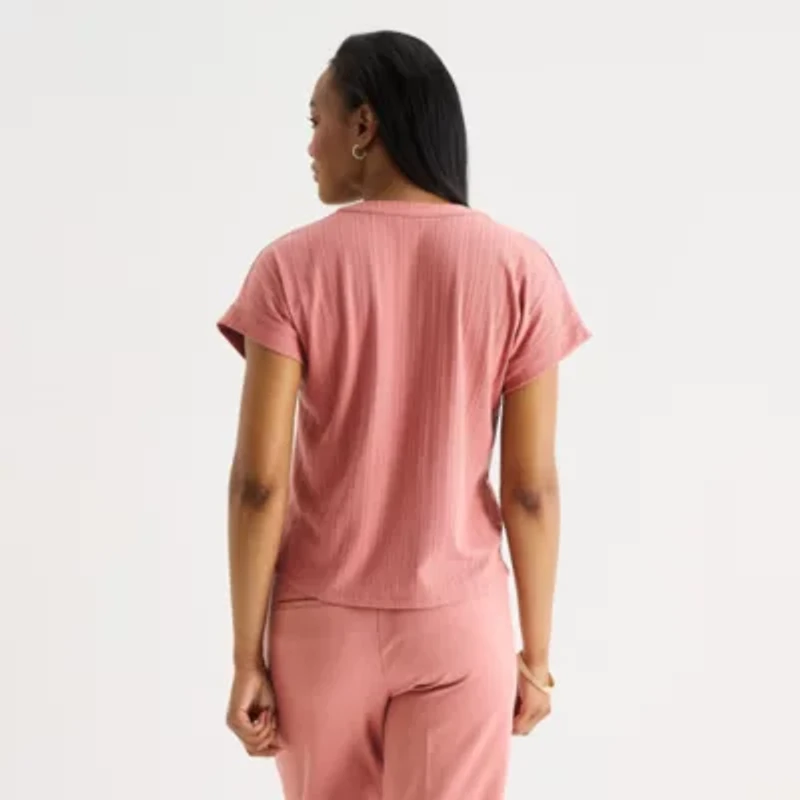 Liz Claiborne Womens V Neck Short Sleeve Blouse