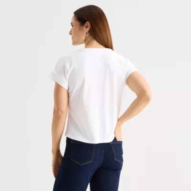 Liz Claiborne Womens V Neck Short Sleeve Blouse