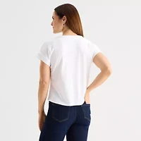 Liz Claiborne Womens V Neck Short Sleeve Blouse