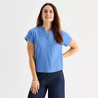 Liz Claiborne Womens V Neck Short Sleeve Blouse