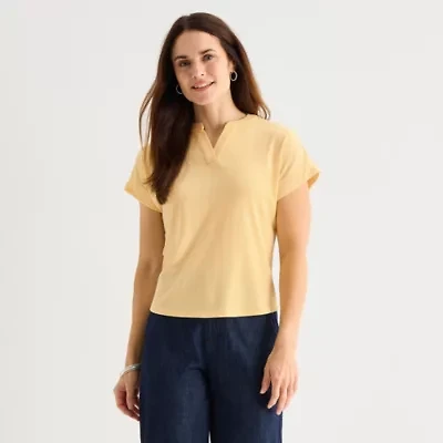 Liz Claiborne Womens V Neck Short Sleeve Blouse