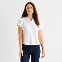 Liz Claiborne Womens V Neck Short Sleeve Blouse