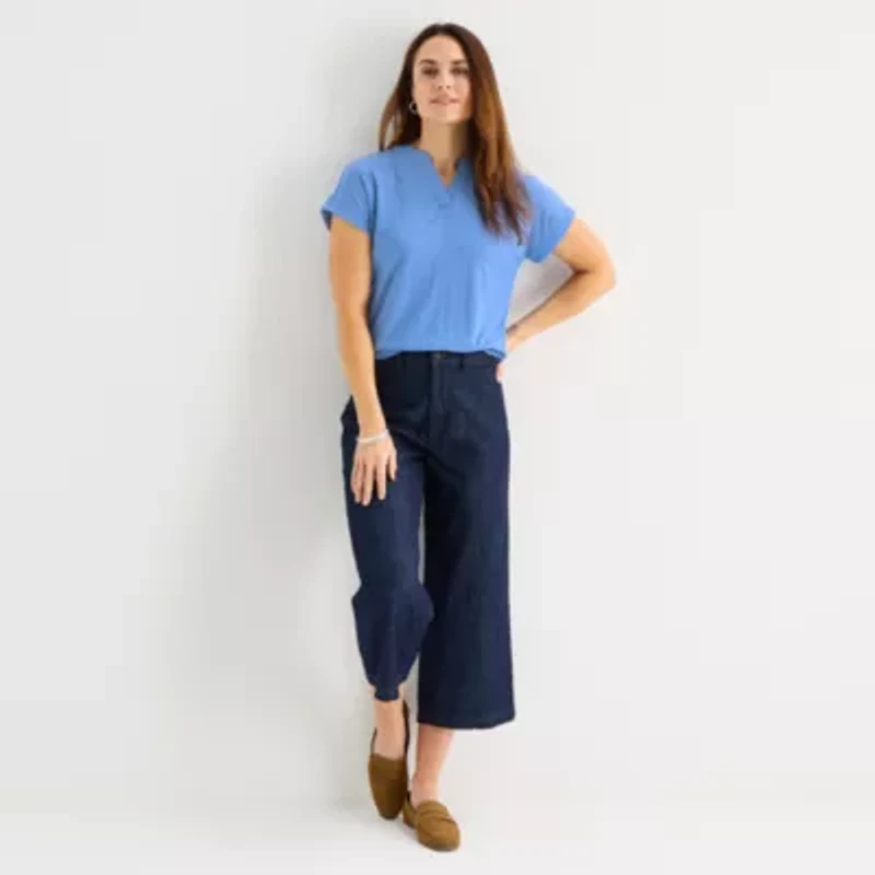 Liz Claiborne Womens V Neck Short Sleeve Blouse