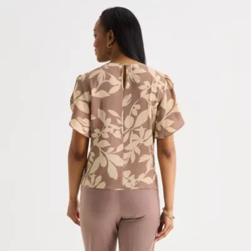 Liz Claiborne Womens Crew Neck Short Sleeve Blouse